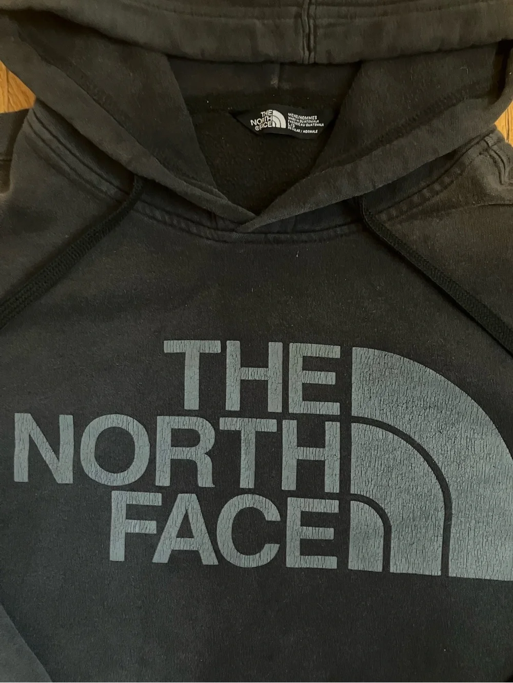 The North Face Hoodie Sweatshirt Men's L Large Black Gray Graphic Print Used